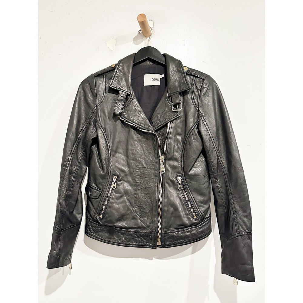 Doma Black Washed Leather Moto Jacket Size Small